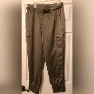 Guess Satin Cargo Jogger Pants Green NWT